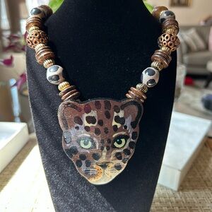 LEE SANDS painted Leopard Pendant Necklace